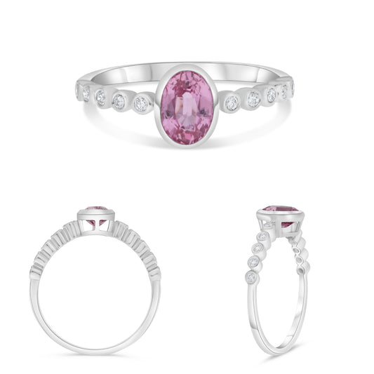 14K White Gold Oval Pink Sapphire Ring
