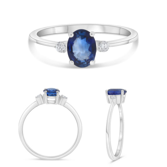 14K White Gold Oval Sapphire Ring