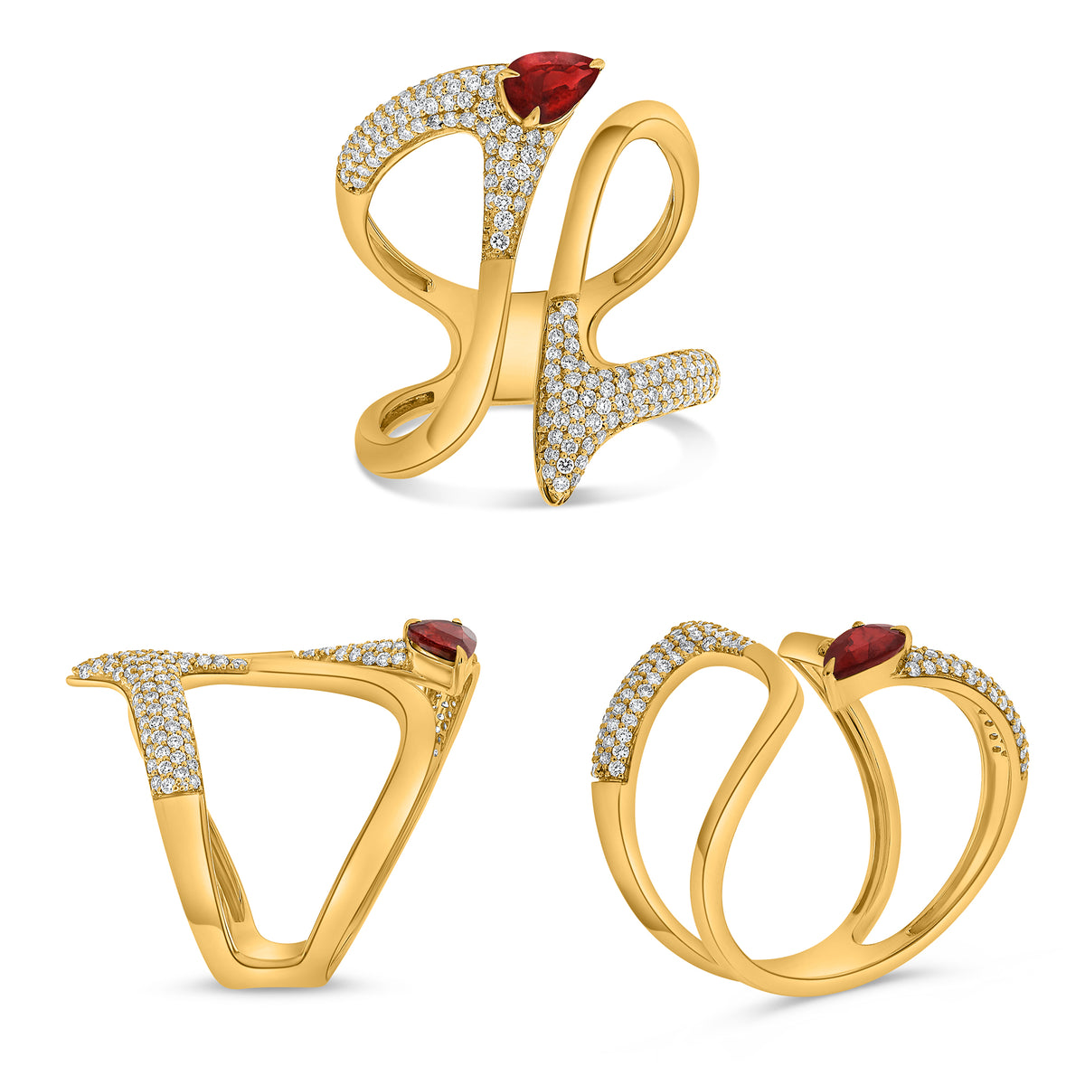 14K Yellow Gold Pear Ruby Ring