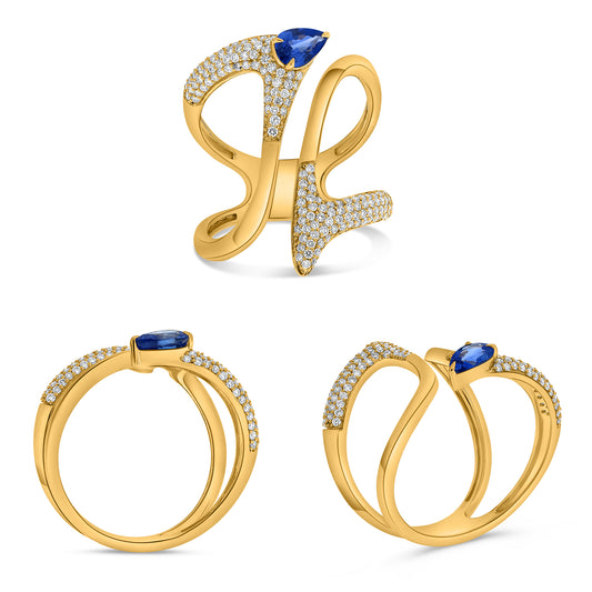 14K Yellow Gold Pear Sapphire Ring