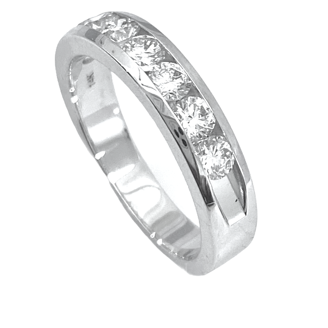 White gold pave round diamond half-eternity wedding band