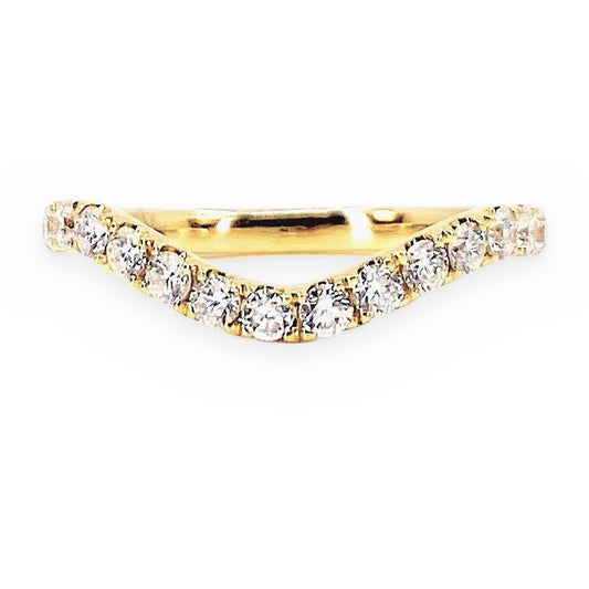 Yellow gold curved pave diamond contour wedding band, front view