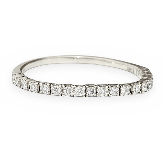 White gold flexible diamond eternity band, angled view