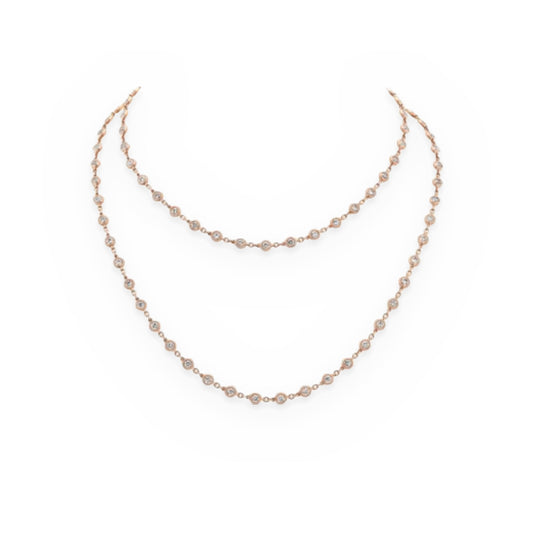 Rose gold diamonds-by-the-yard bezel station long necklace