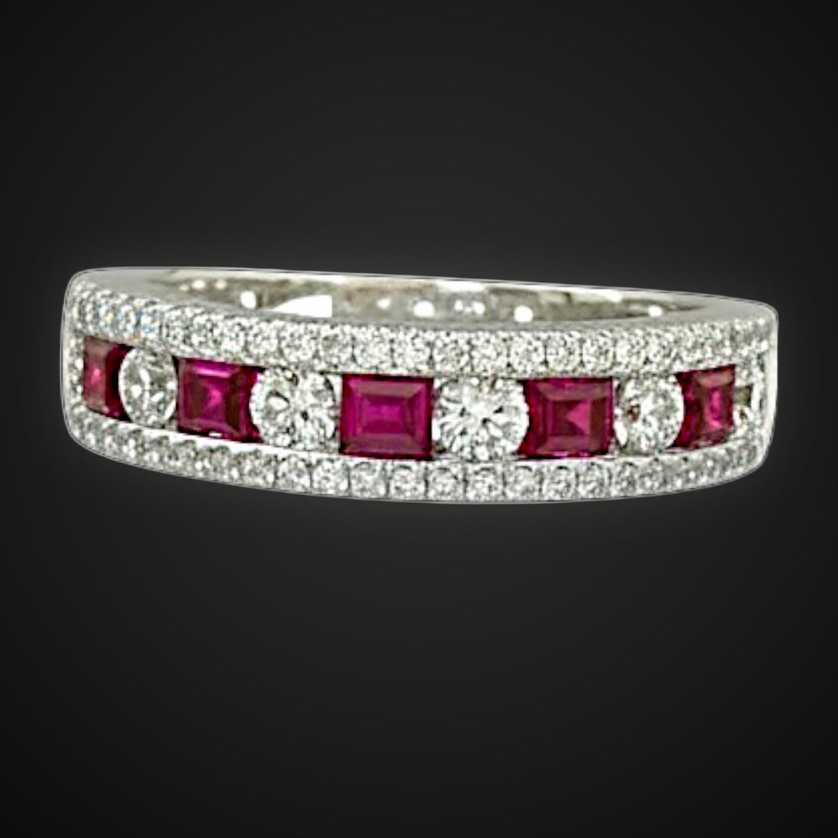 Ruby and diamond band on charcoal