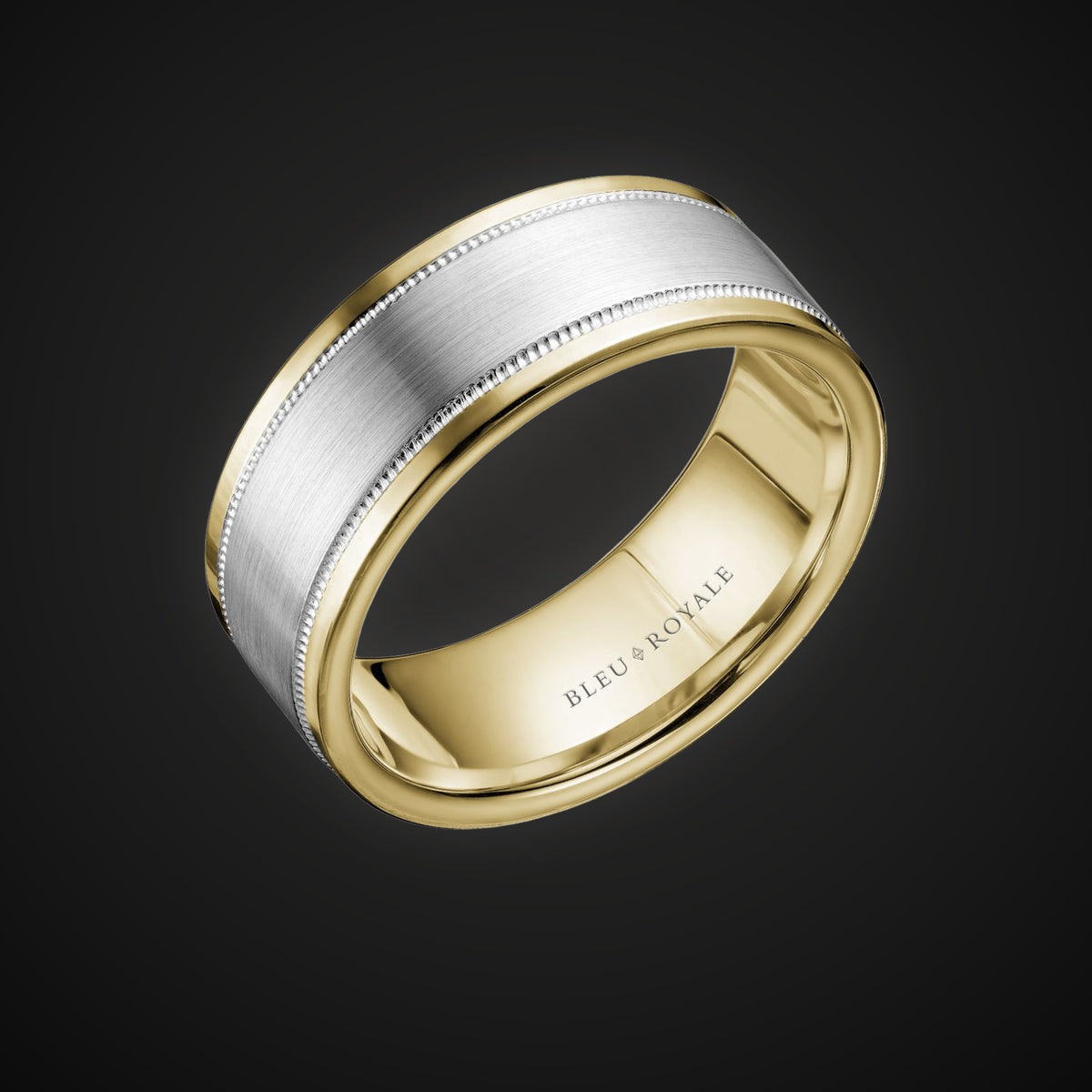 Bleu Royale two-tone gold wedding band on charcoal