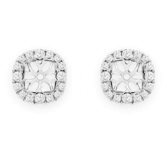 White gold cushion-shaped diamond halo earring jackets, pair