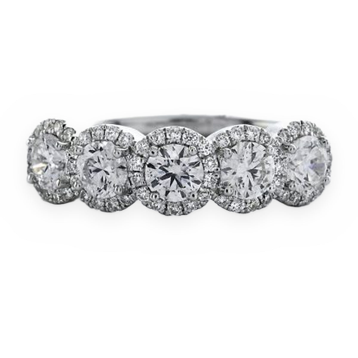 White gold five-stone diamond halo anniversary band
