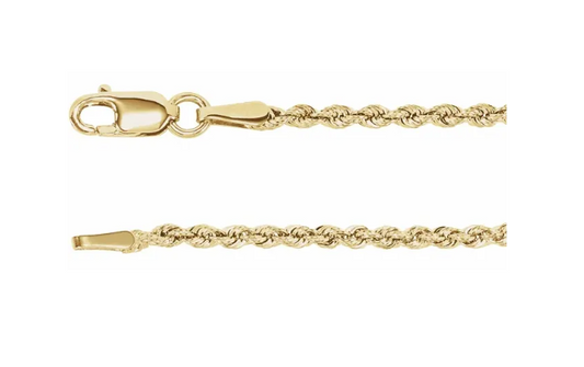 Yellow gold 2mm rope chain with lobster clasp