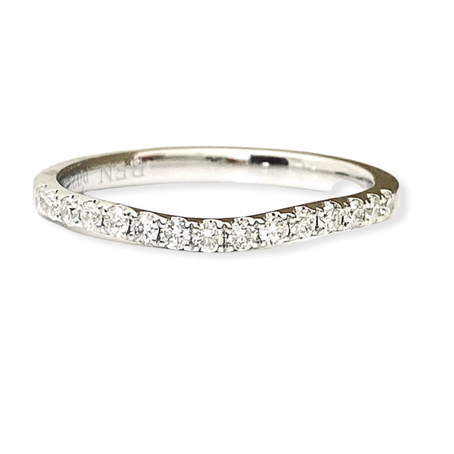 White gold curved pave diamond wedding band